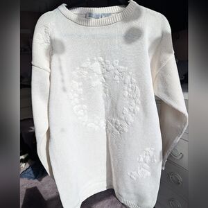 Vintage 100% Cotton White Embroidered Sweater
